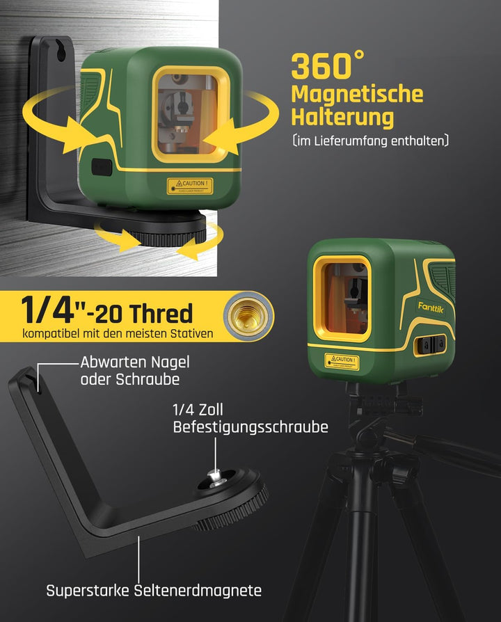 Fanttik D2 Kreuzlinienlaser Selbstnivellierend, Linienlaser Grün 30m, Wiederaufladbare Batterie, USB