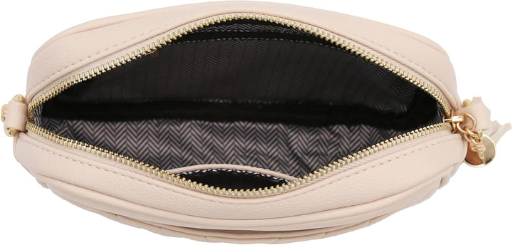 FashionPuzzle Chevron gesteppte Crossbody-Kameratasche mit Kettenriemen und Quaste Nude, Nude