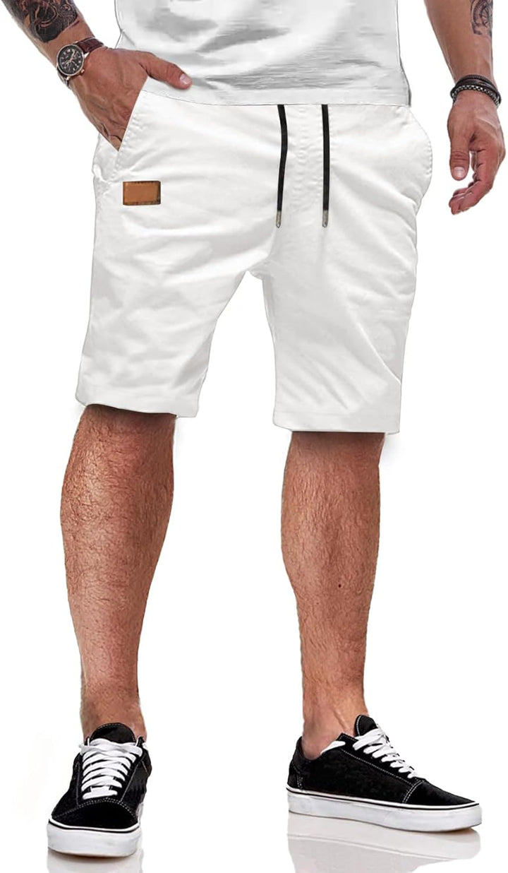 JMIERR Kurze Hosen Herren Shorts Herren Sommer Chino Baumwolle Elastische Taille mit Taschen 3XL Wei