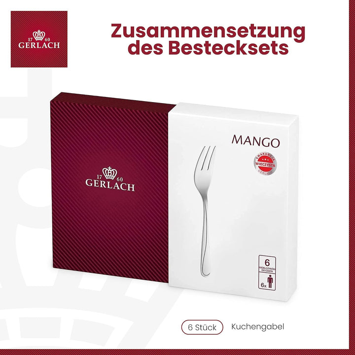 Gerlach Mango Kuchengabel Set Für 6 Personen Spülmaschinenfest Kleine Gabeln Dessertbesteck Essbeste
