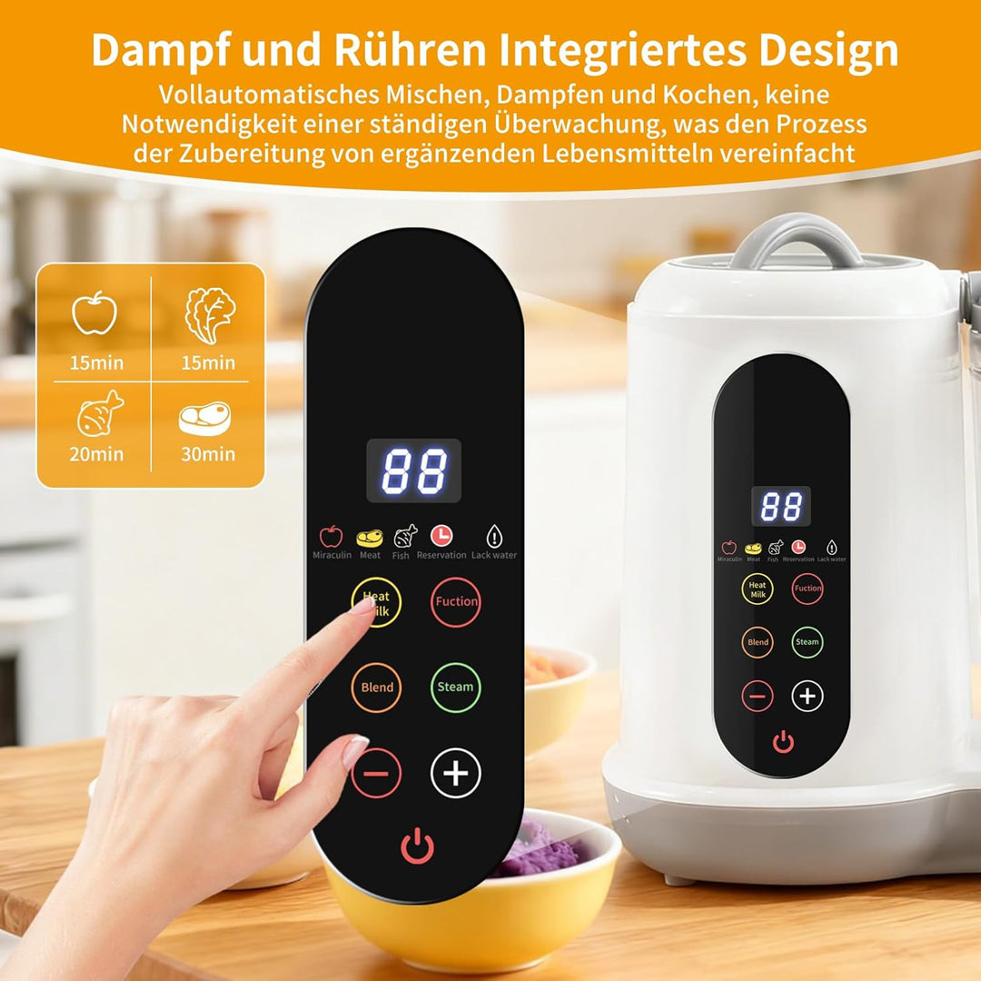 Babynahrungszubereiter, 400ML Baby Food Maker, Babybrei Zubereiter, Dampfgarer Mixen, mit voreingest