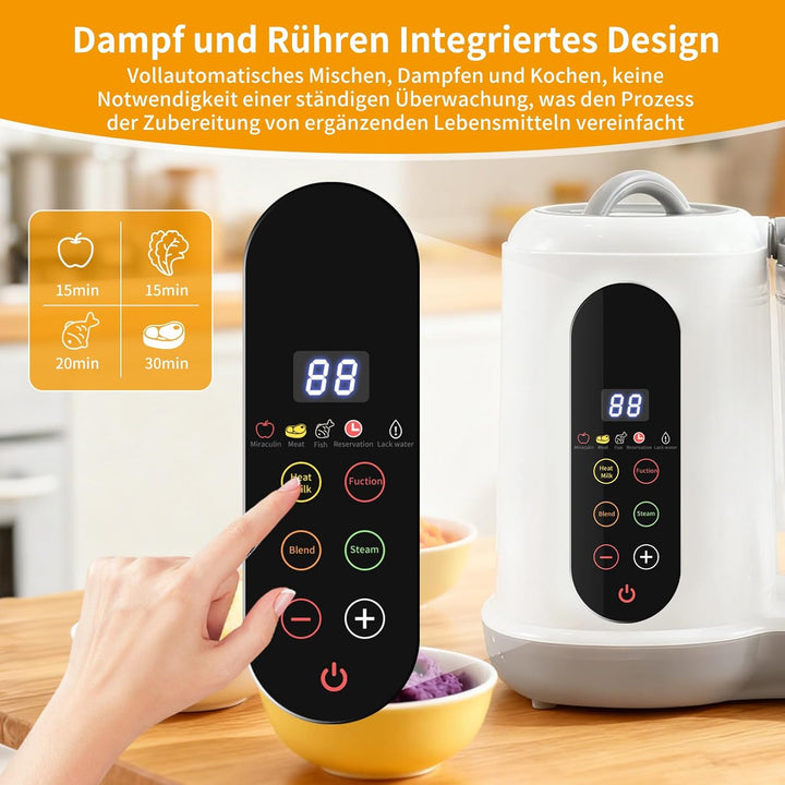 Babynahrungszubereiter, 400ML Baby Food Maker, Babybrei Zubereiter, Dampfgarer Mixen, mit voreingest