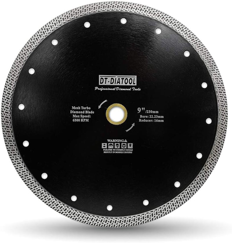 DT-DIATOOL Diamant Trennscheibe 230 mm x 22,23 mm/16 mm Sägeblatt mit Mesh Turbo für Porzellan Flies