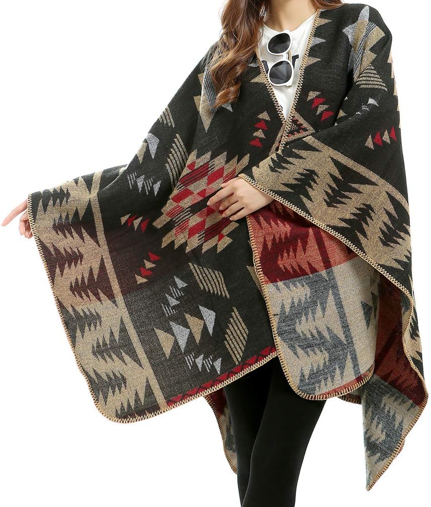 Lifetooler Poncho Damen Winter Strick Cape Cardigan Übergrosse Poncho Schal Elegant Warm Wendeumhang