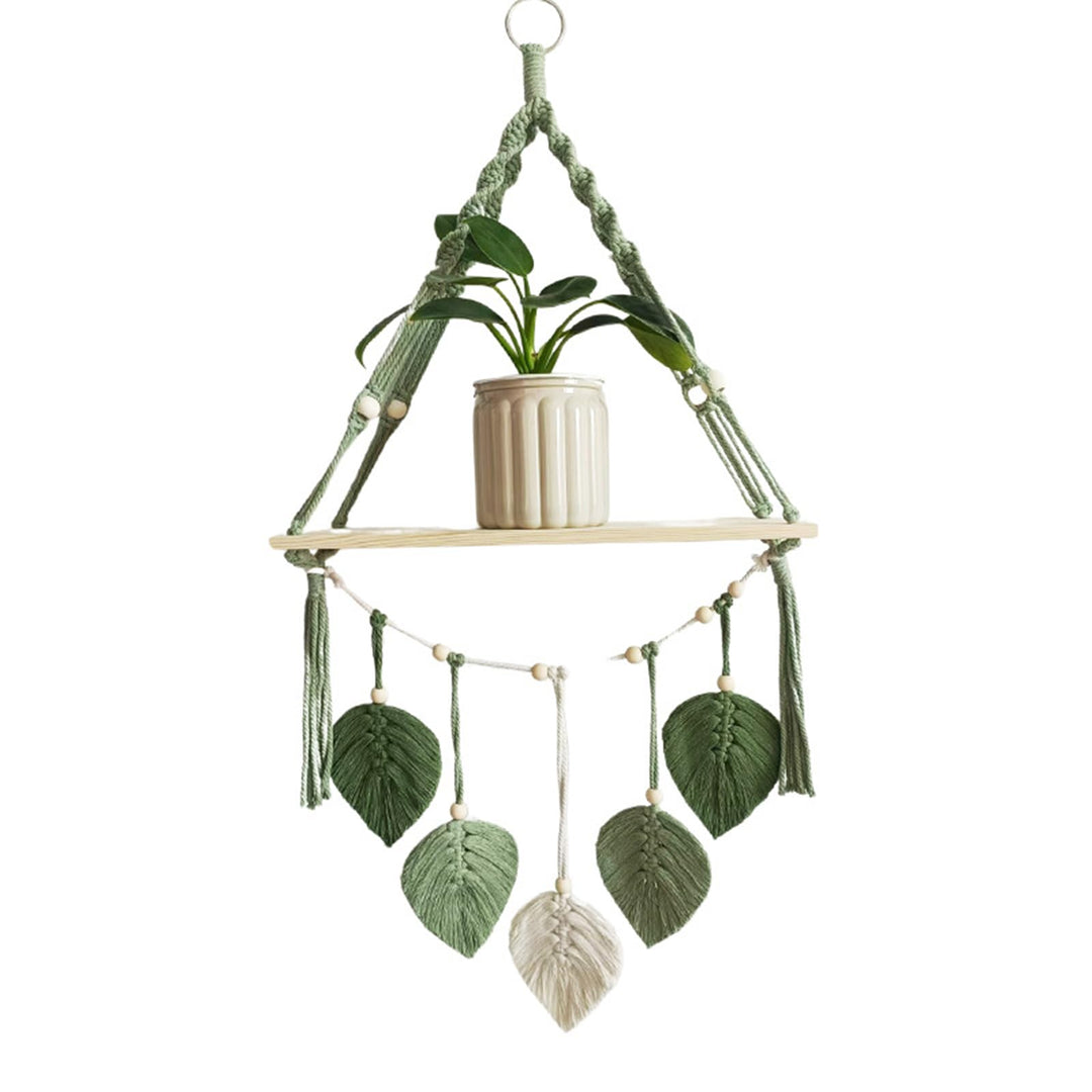 Swtgaah Makramee Holz Wandregal,Boho Hängeregal Wand Deko 40x 90x14 cm Pflanzenregal, Bücherregal Ba