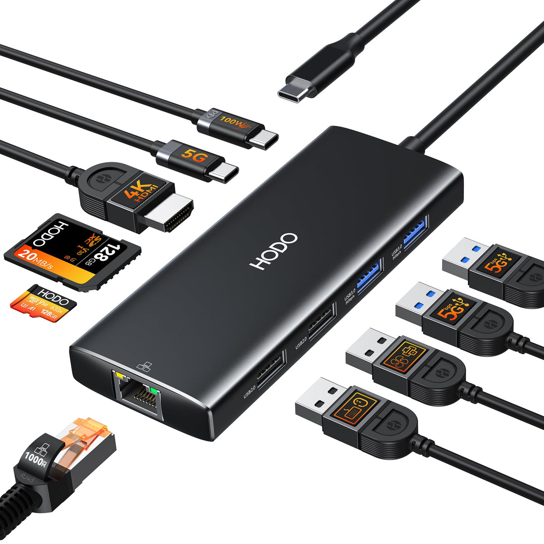 HODO USB C Hub Ethernet für MacBook Air/Pro, Adapter Mac Book Zubehör 10 in 1 mit 4K 60Hz HDMI, Ethe