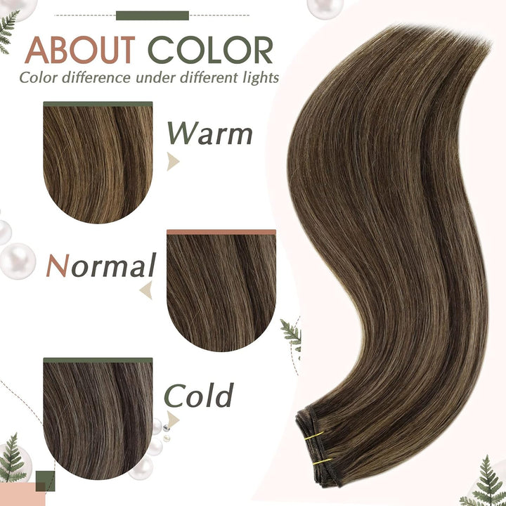RUNATURE Extensions Echthaar Tressen Zum Einnähen Braun 35cm Haarverlängerung Glatt Weft Echte Haare