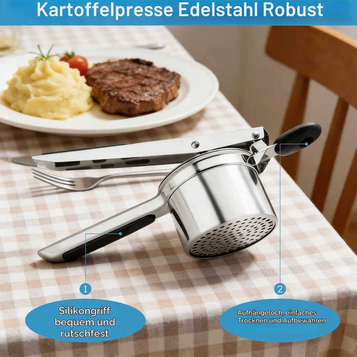 Kartoffelpresse, Spätzlepresse Edelstahl, Spaghettieispresse mit 4 Austauschbare Sieb, Spagettieis Q