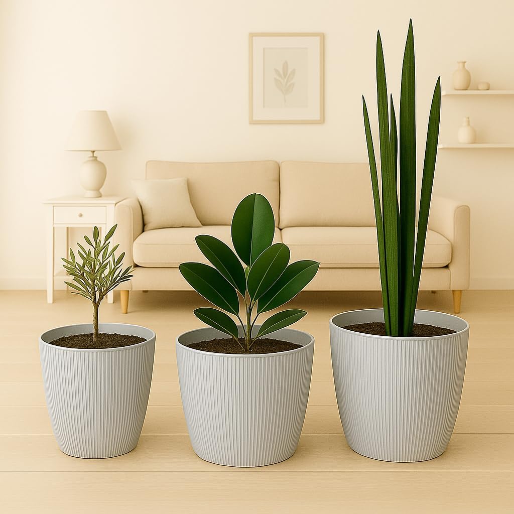 Home Garden Ornaments Blumentopf Set 3er – Kunststoff Übertopf, geriffeltes Design, modern & dekorat