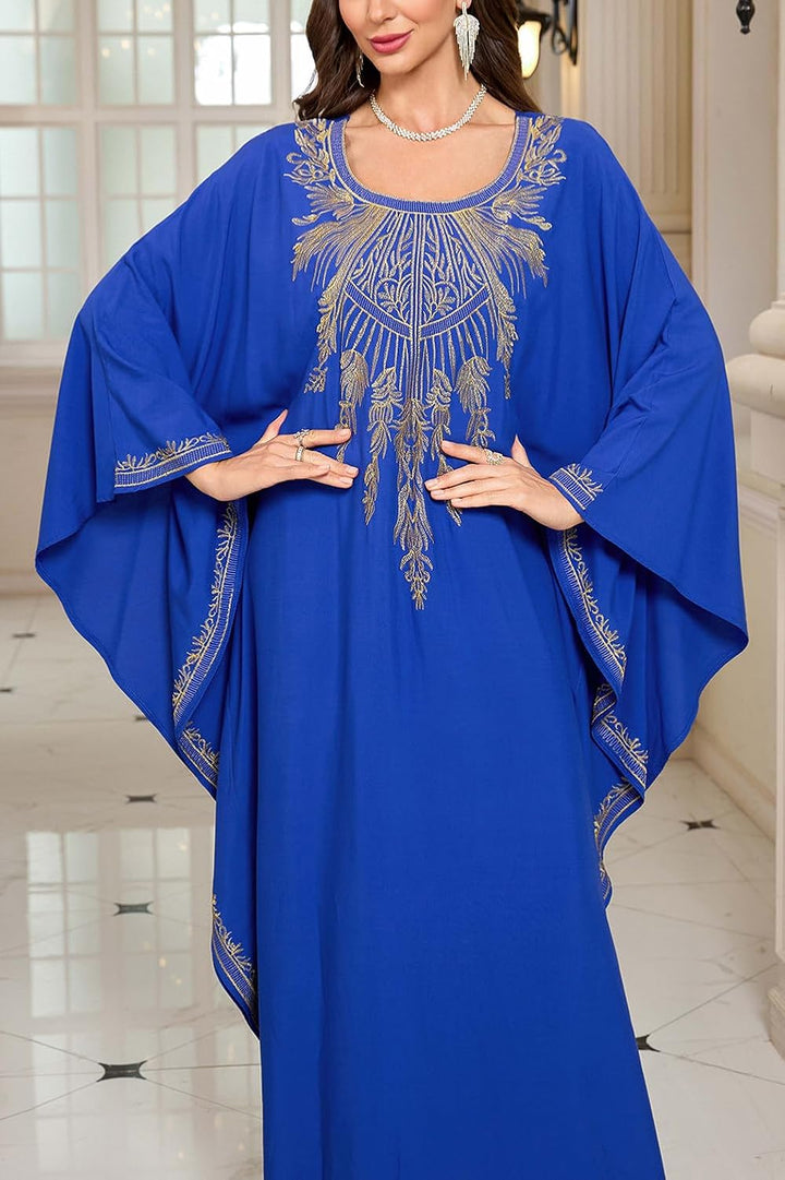 L-Peach Damen Stickerei Kaftan Loungewear Homewear Übergrosse Kimono Maxi Strandkleid Cover Ups Robe