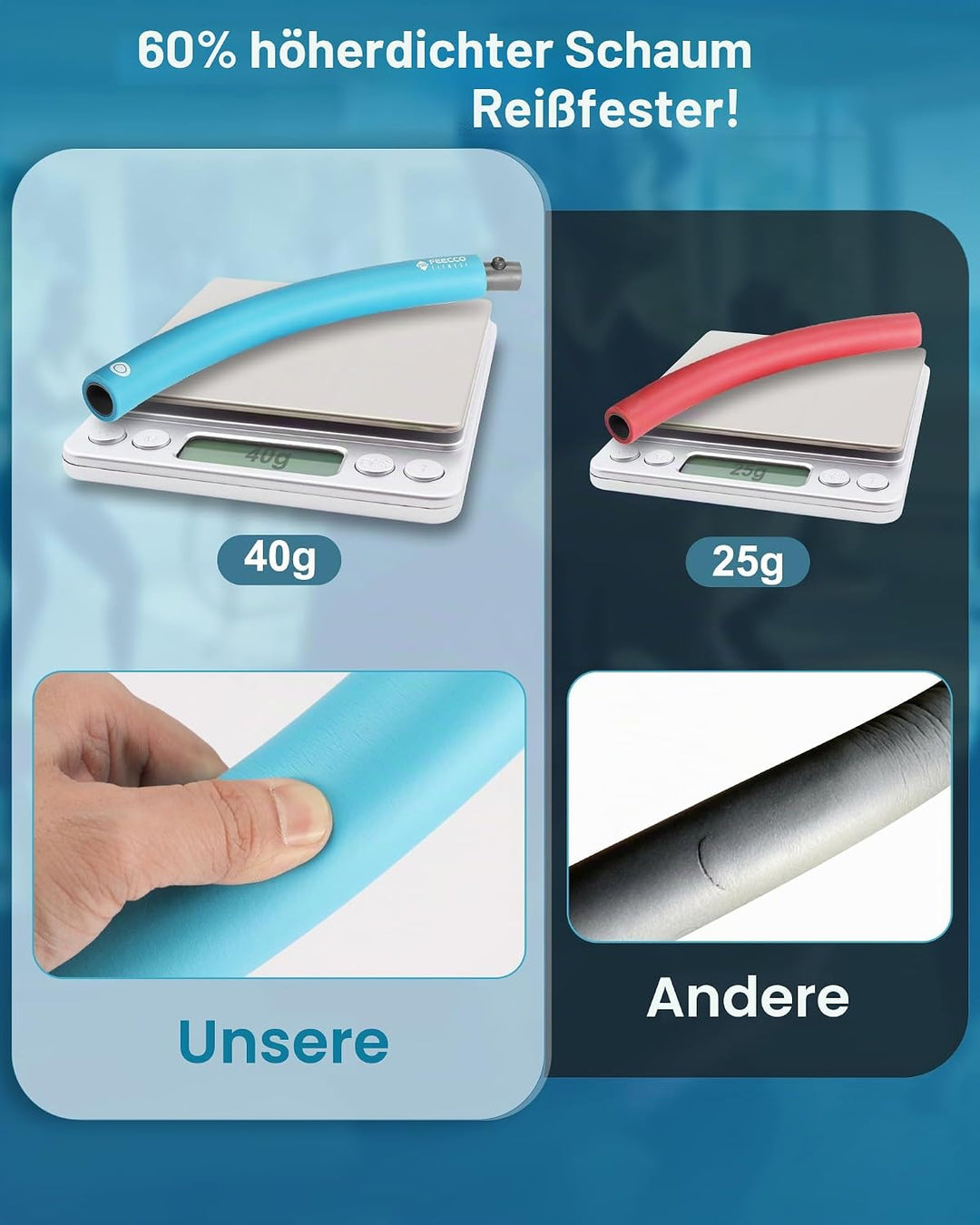 FEECCO Hula Hoop Reifen Erwachsene - hullahub Reifen zum Abnehmen Blau 1.0 kg, Blau 1.0 kg