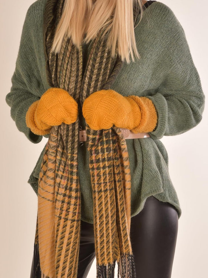 styleBREAKER Damen warme Winter Strick Fäustlinge, Handschuhe mit Rauten Muster, Thermo Fleece, Stri