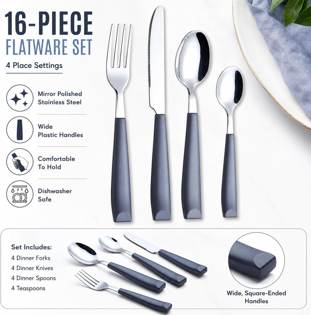 EXZACT 16 PCS Besteck Set/Edelstahl-Besteck - Edelstahl mit Kunststoff-Handgriffen - Bequem zu halte