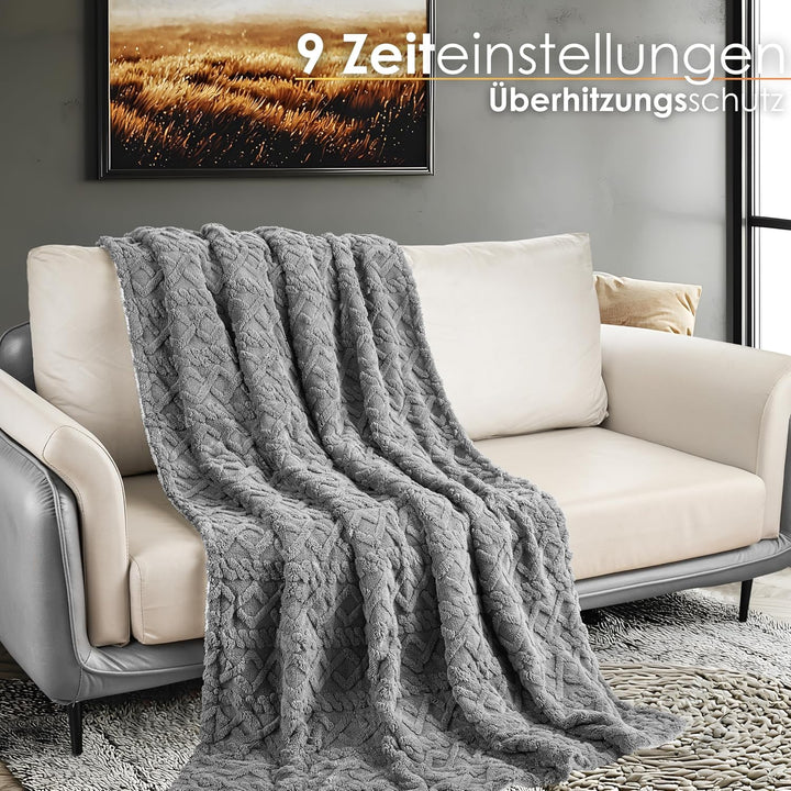 Heizdecke mit Abschaltautomatik Kuschelheizdecke 180x130cm elektrische Wärmedecke Kuscheldecke Bett