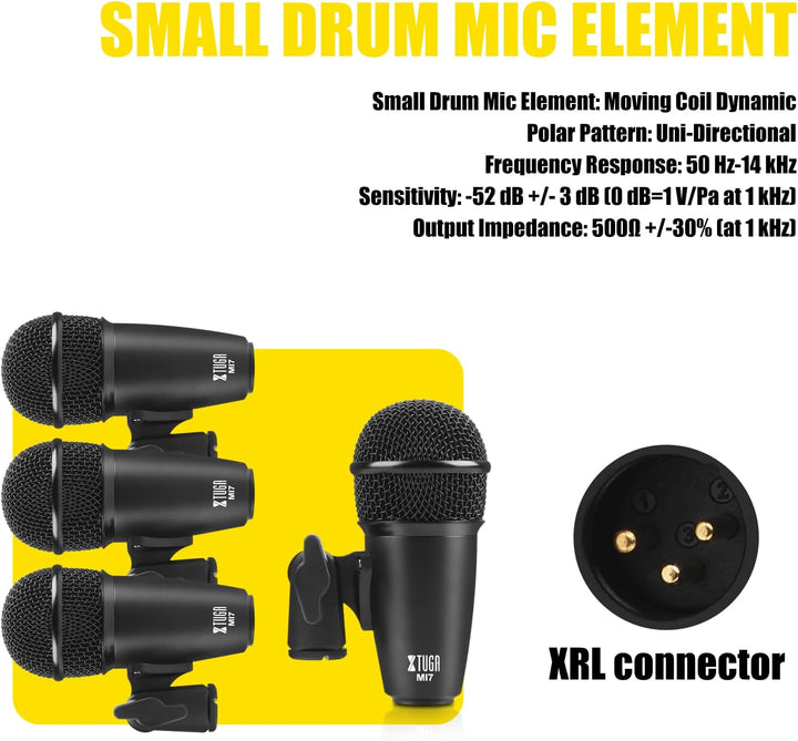 XTUGA MI7 Dynamisches Schlagzeug-Mikrofon-Set (Vollmetall) – Kick-Bass, Tom/Snare &amp; Becken Mikrofon-