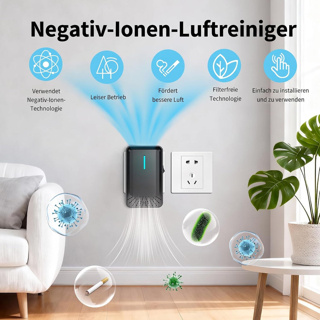 Luftreiniger, Plug-In Ionisator mit Negativen Ionen, Air Purifier IonizerGenerator für Rauch & Haust