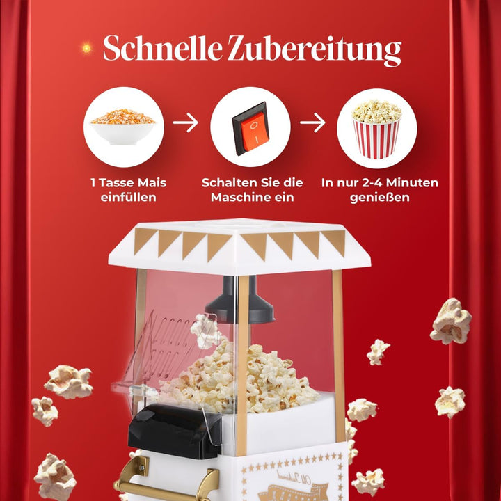 NK Popcornmaschine Retro 1.200W Heissluft – Popcorn Maker Ohne Öl, 0.3L Klein und Kompakt, Schnelle