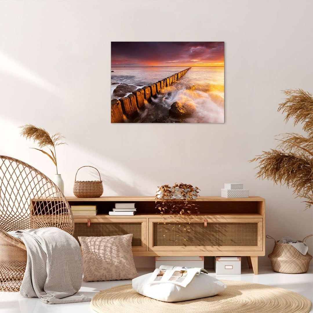 Bilder auf Leinwand Boot Landschaft Meer Ostsee Leinwandbild 70x50cm Wandbilder Dekoration Wohnzimme