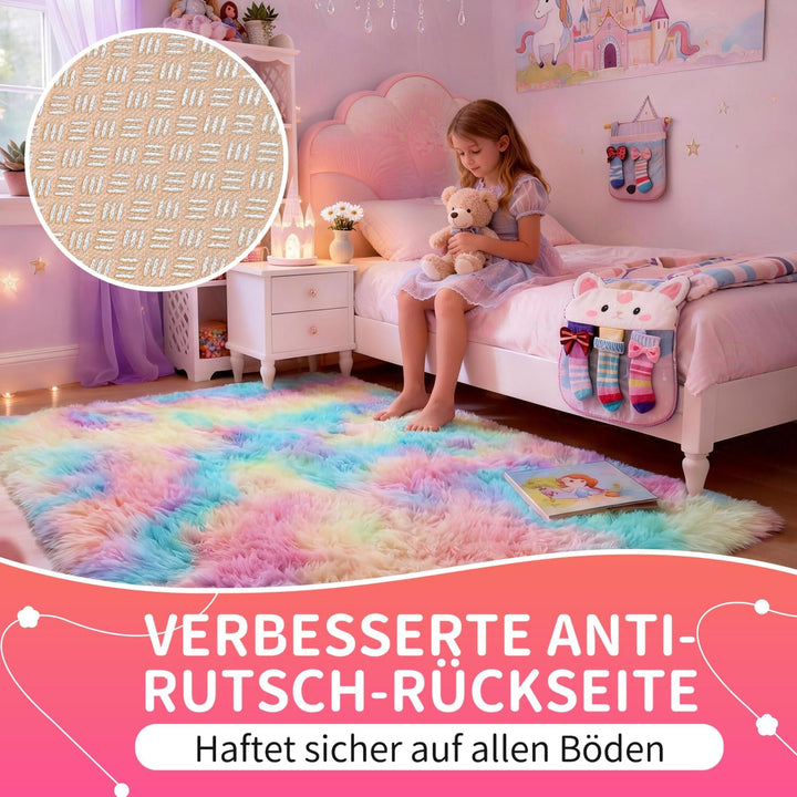 VOFUSHON Wohnzimmer Hochflor Teppich,Shaggy Flur Läufer Teppich Modern Flauschiger Weich Bunte Batik