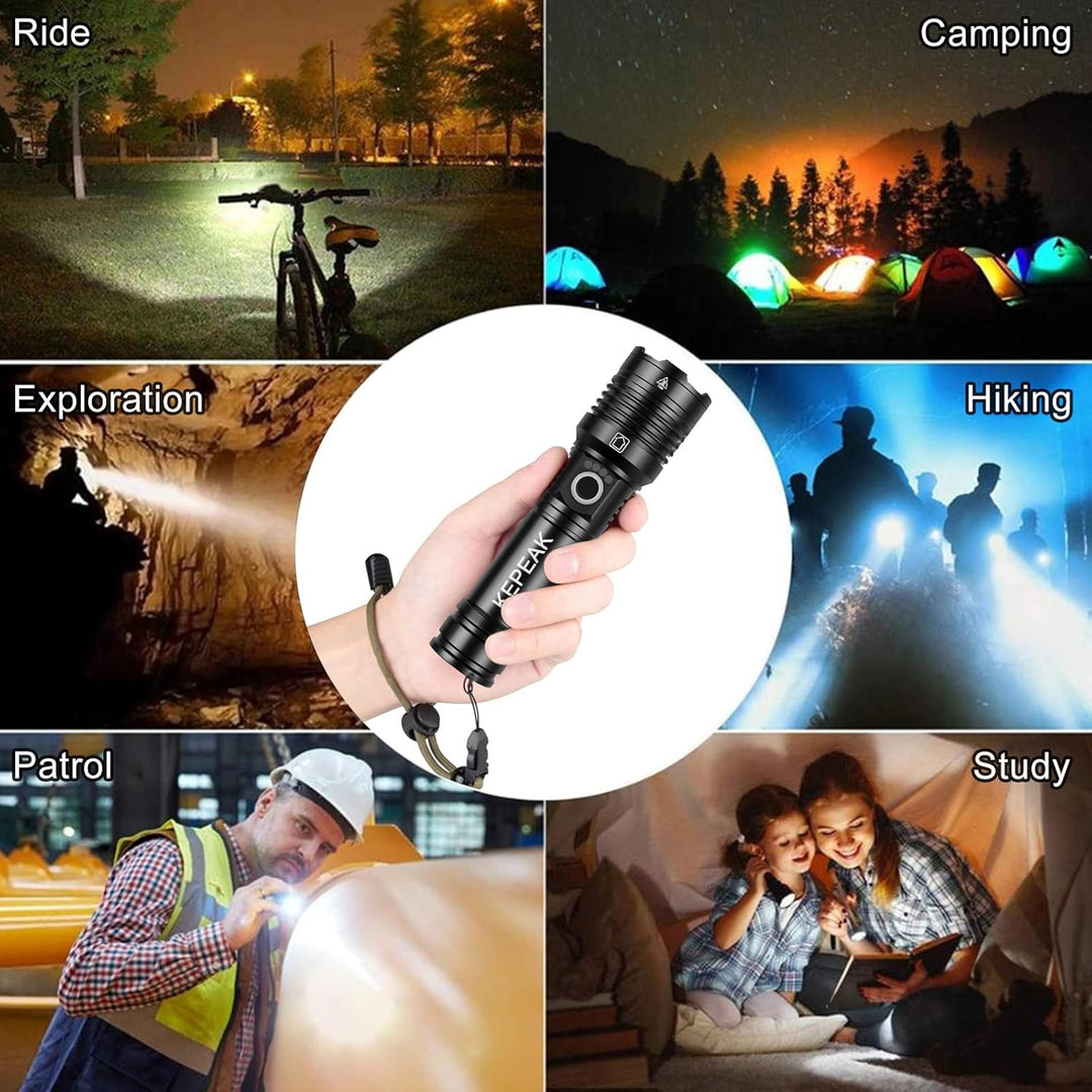 KEPEAK 5000 Lumen Led Taschenlampe Koffer-Set Ideal für Outdoor Camping, Extrem Hell Taschenlampe Le