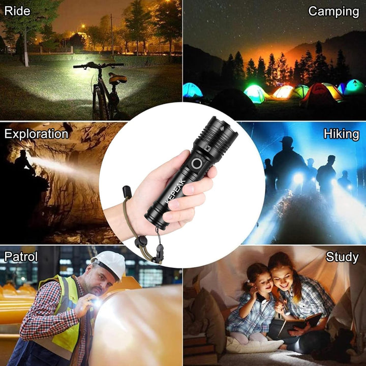 KEPEAK 5000 Lumen Led Taschenlampe Koffer-Set Ideal für Outdoor Camping, Extrem Hell Taschenlampe Le