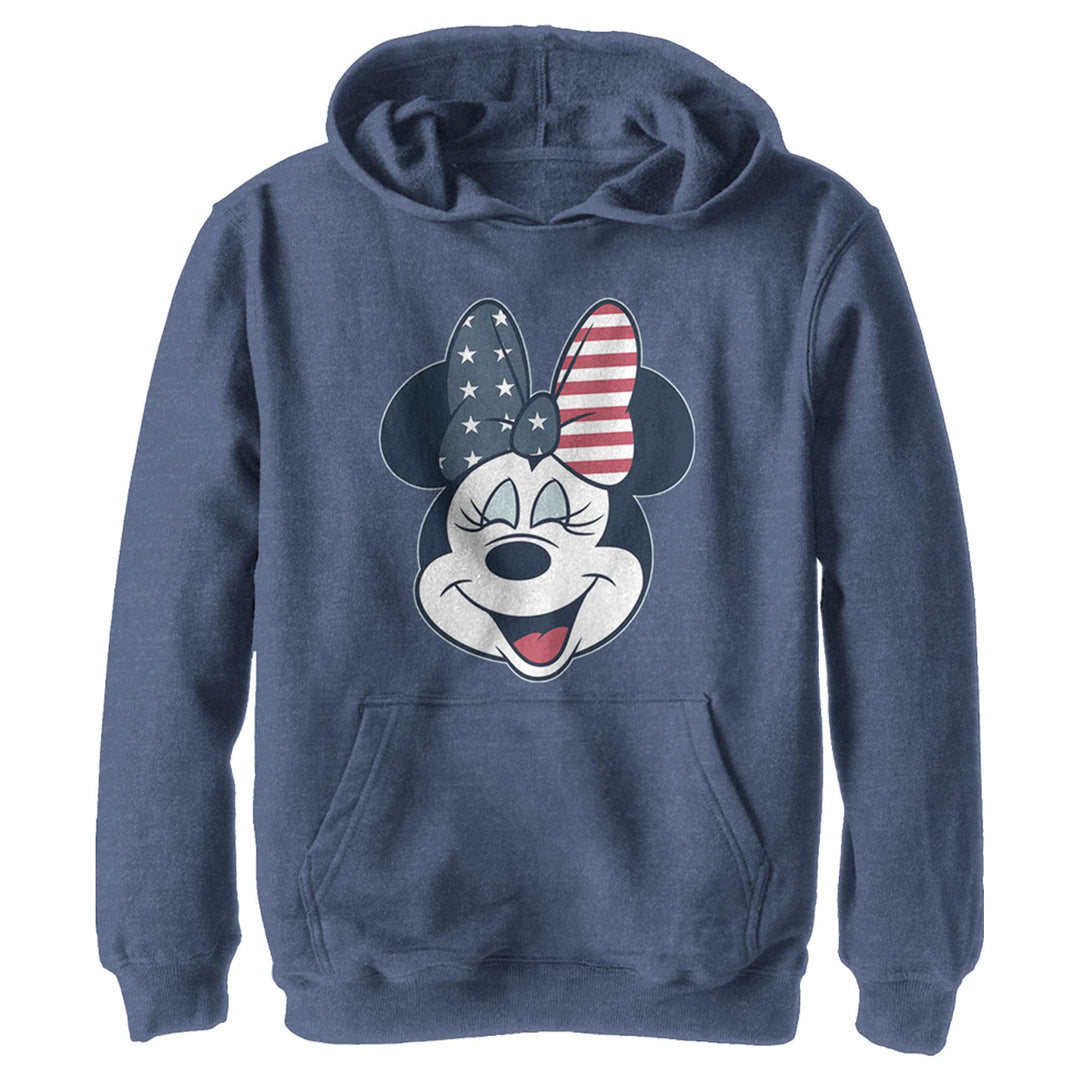 Disney Characters American Bow Boy's Hooded Pullover Fleece, Navy Blue Heather, Small