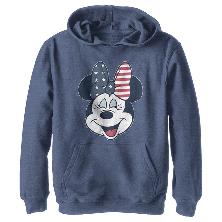 Disney Characters American Bow Boy's Hooded Pullover Fleece, Navy Blue Heather, Small