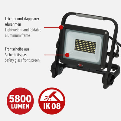 Brennenstuhl LED Baustrahler JARO 7060 M (50W, 5800lm, 6500K, IP65, 5m Kabel, dimmbar, LED Arbeitsst