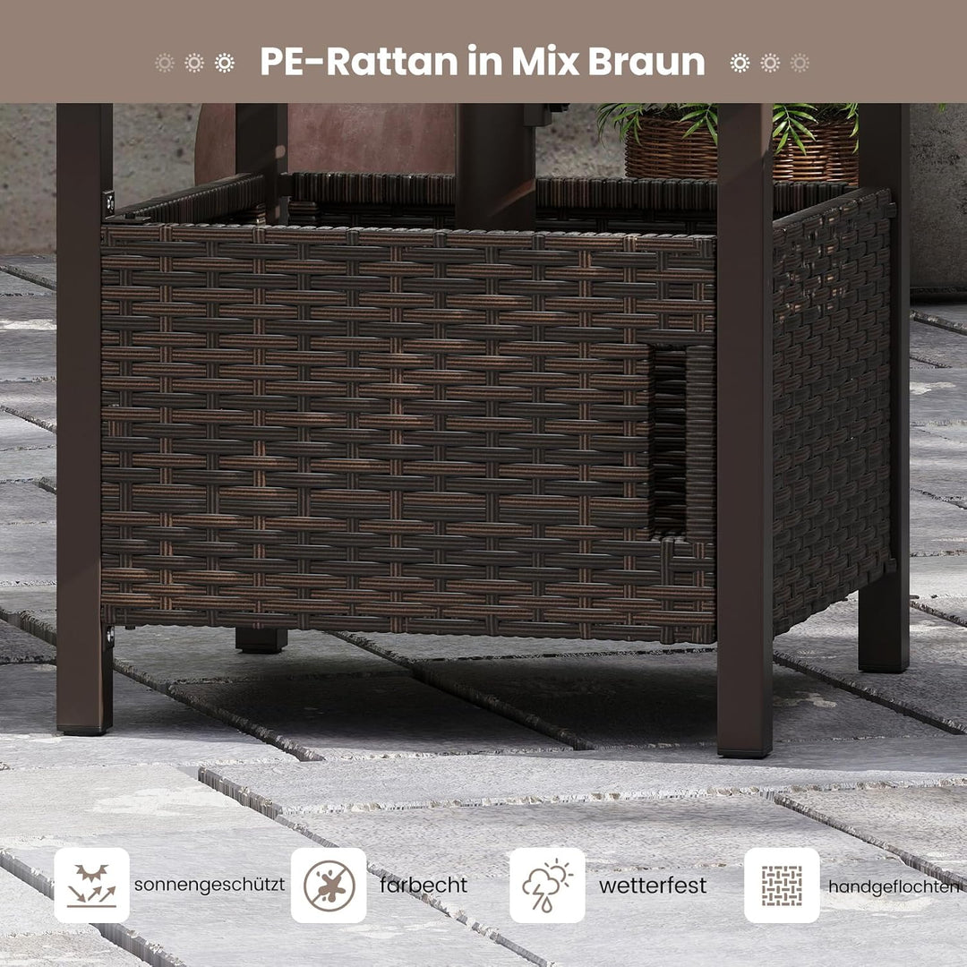 COSTWAY Beistelltisch Outdoor wetterfest, Rattan Gartentisch mit Schirmloch und 2 Sandsäcken, Kleine