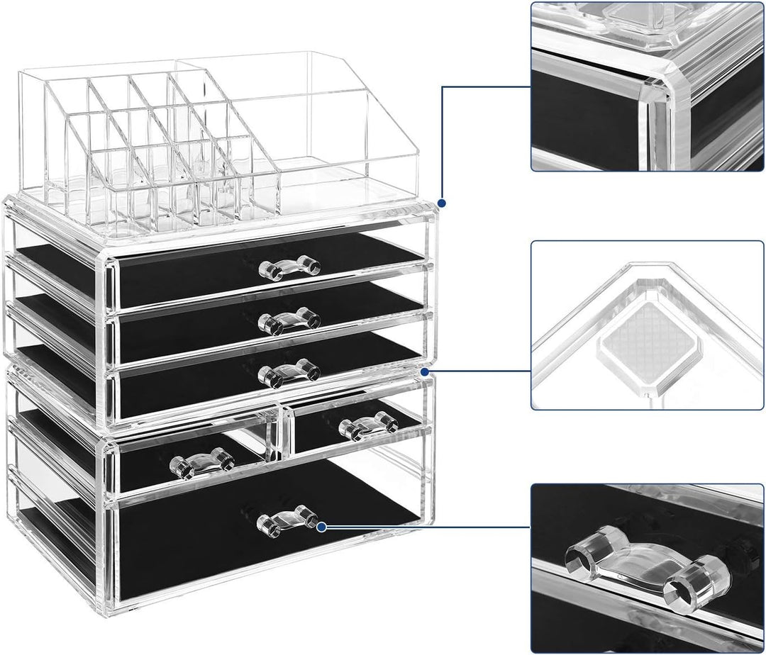 SONGMICS Kosmetik-Organizer aus Acryl, Make-up Organizer mit 6 Schubladen, Aufbewahrungsbox fürs Bad