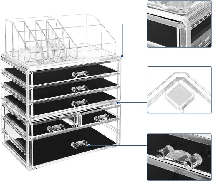 SONGMICS Kosmetik-Organizer aus Acryl, Make-up Organizer mit 6 Schubladen, Aufbewahrungsbox fürs Bad