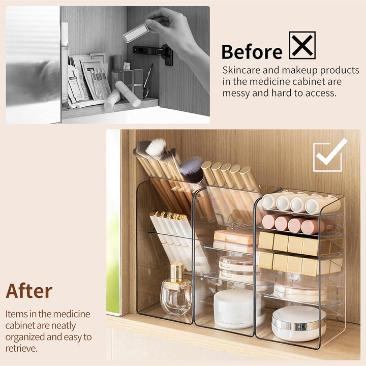 PAVSTINE 2-Set Schminktisch Organizer mit Verstellbaren Trennwändene | Spiegelschrank Organizer, tra