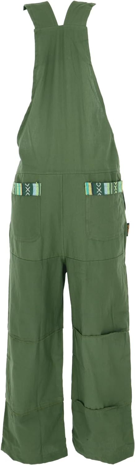 GURU SHOP Weite Latzhose, Ethno Style Oversize Einteiler, Overall, Damen, Baumwolle, Olivgrün