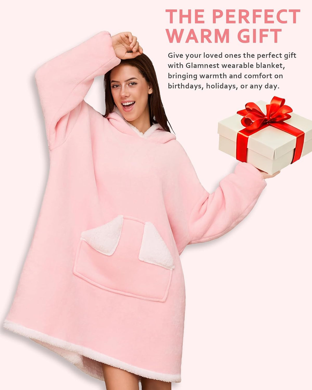 Oversized Hoodie Blanket， Sherpa Wearable Blankets with Pocket & Sleeves, Cozy Fleece Wearable Hoode