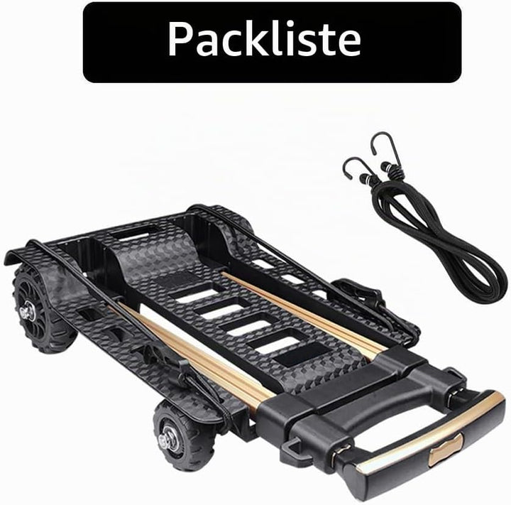 Faltbarer Handwagen, geräuschlose, verschleissfeste PU-Tankräder und einstellbare Aluminium-Deichsel