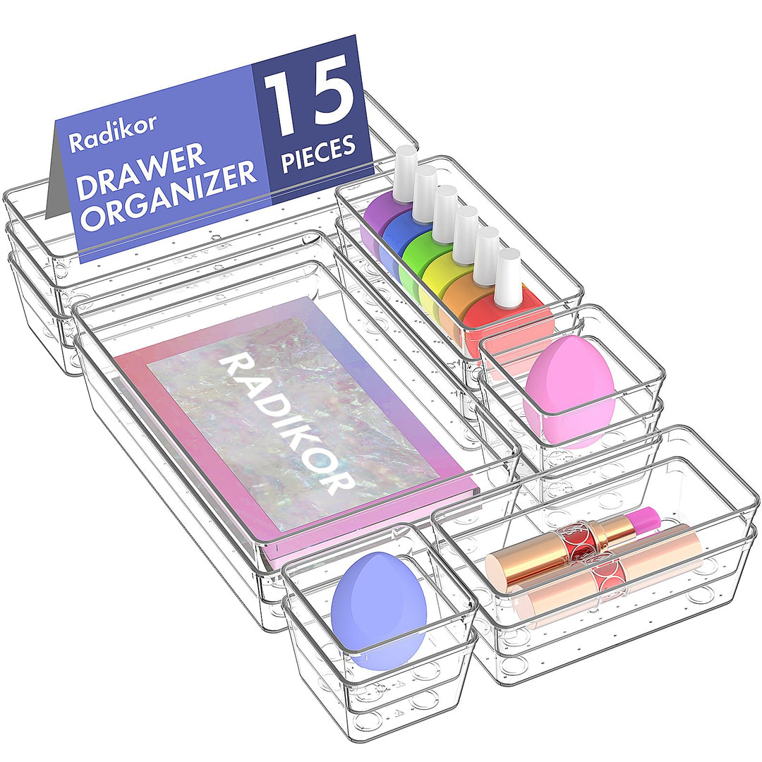 Radikor Schubladeneinsatz Schubladen Organizer -15 Stück Schminktisch Organizer in 4 Grössen, Drawer