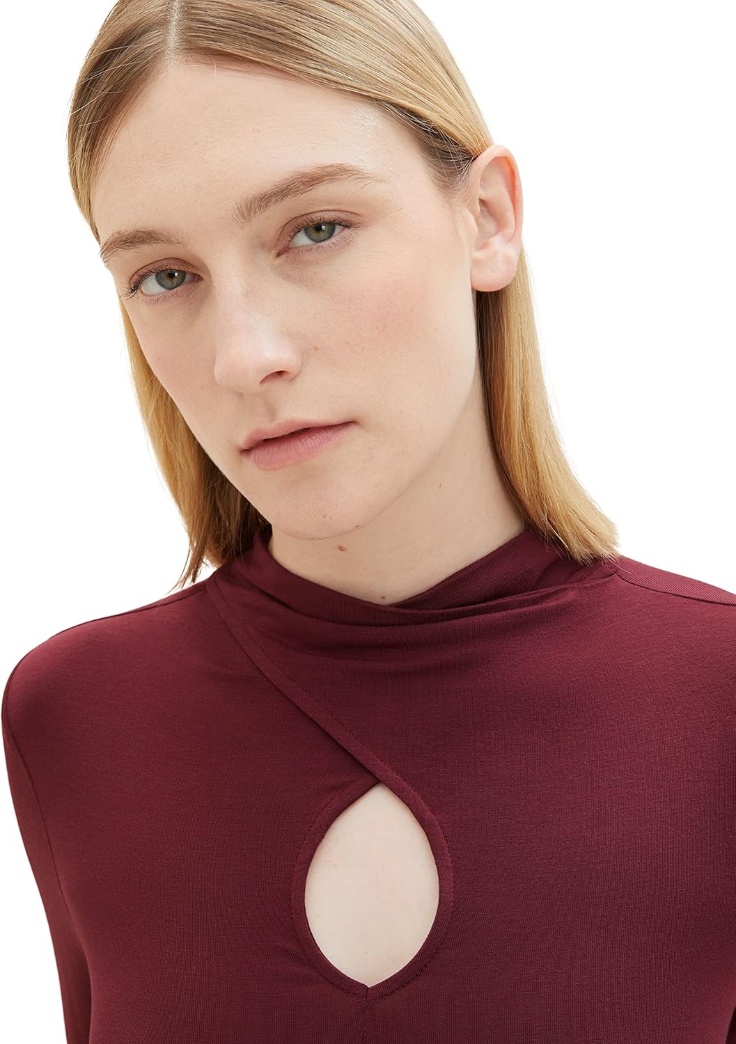 TOM TAILOR Damen Langarmshirt mit Cut-Out Detail L 10308 - Deep Burgundy Red, L 10308 - Deep Burgund