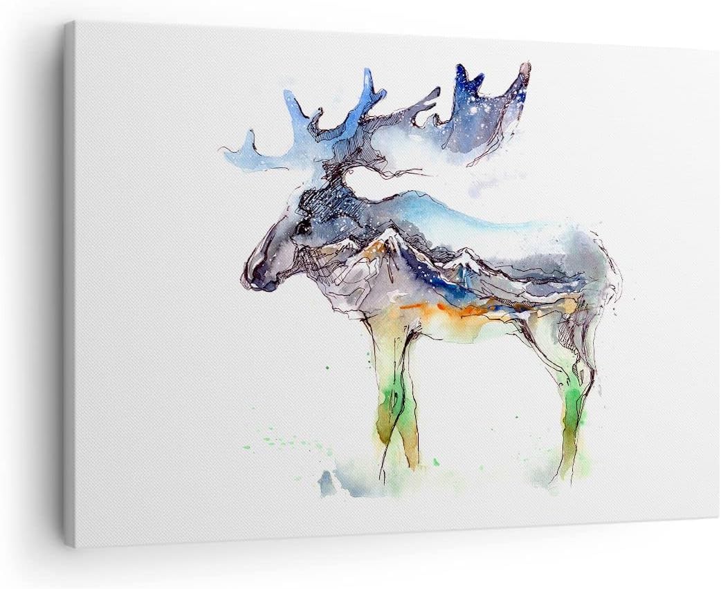 Bilder auf Leinwand Moose Berge Winter illustration Leinwandbild 70x50cm Wandbilder Dekoration Wohnz