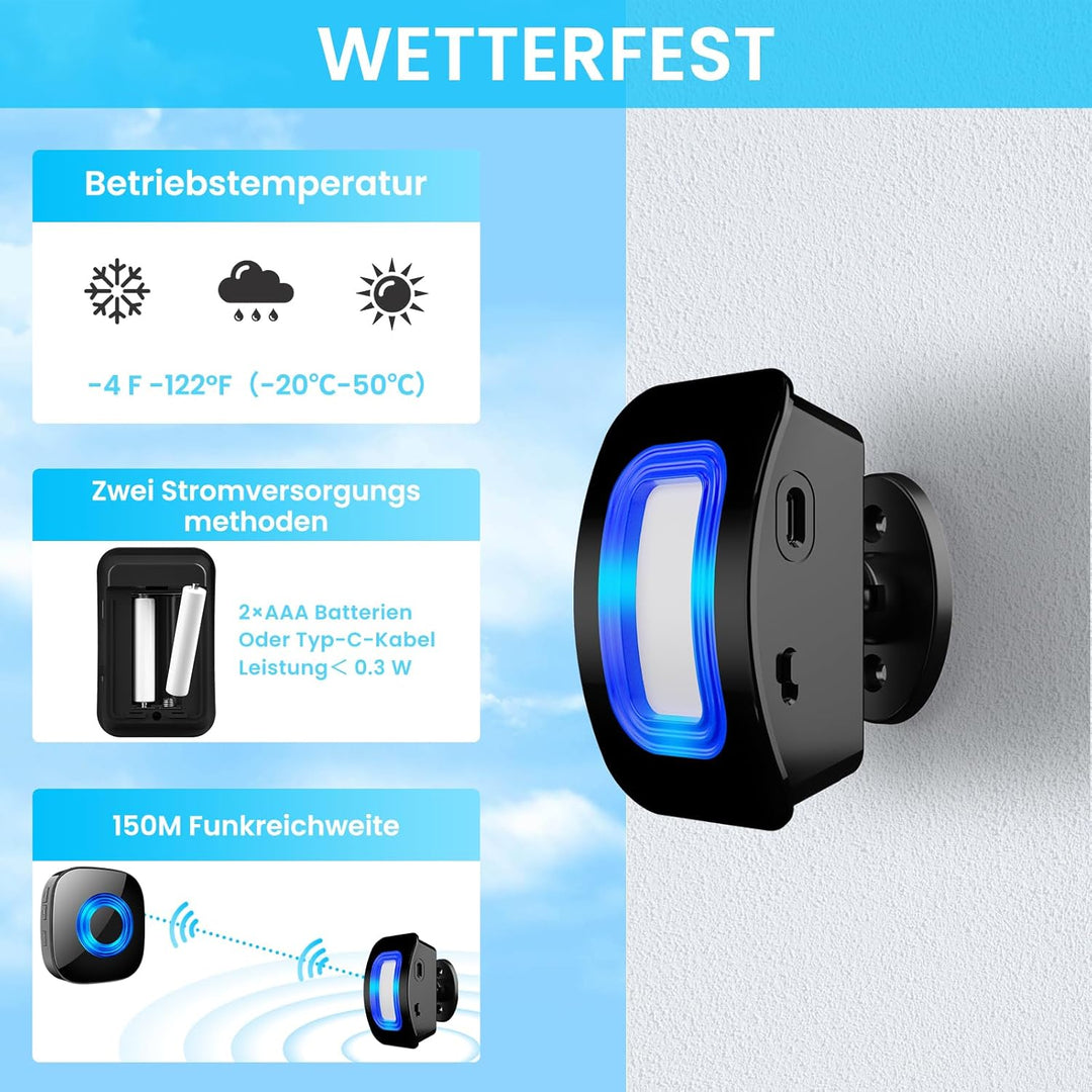 Bewegungsmelder mit Alarmdetektor,Kabellose Haussicherheits Alarmanlage, Reichweite bis 120-150M bei