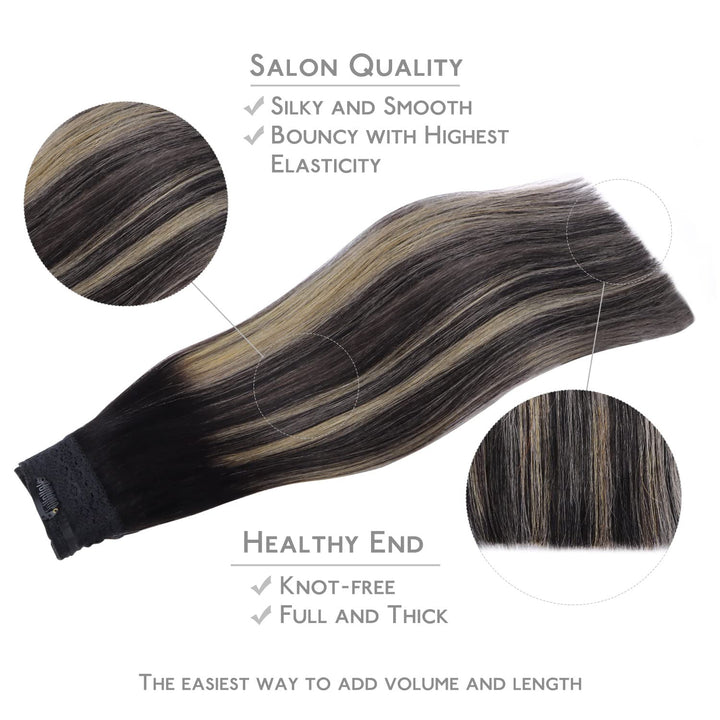WENNALIFE Secret Hair Extensions Echthaar, 45cm 18 Inch 95g Balayage Natürliches Schwarz bis Hellblo
