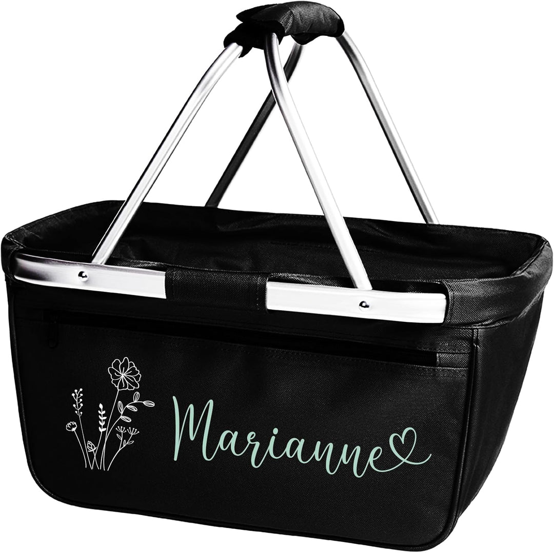Personalisierter Einkaufskorb I Geschenk für Frauen & Oma I Faltbar mit Name & Blumenmotiv I Geschen