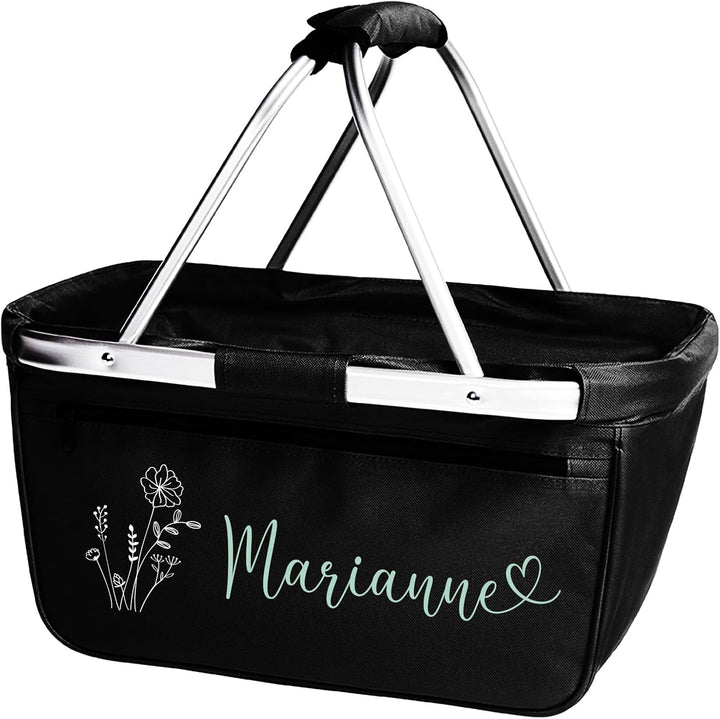 Personalisierter Einkaufskorb I Geschenk für Frauen & Oma I Faltbar mit Name & Blumenmotiv I Geschen