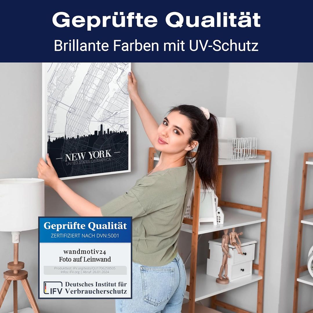 wandmotiv24 Leinwandbild Stadt Karte, Hochformat, New York City, USA, NYC, Amerika, Stadtplan M0448