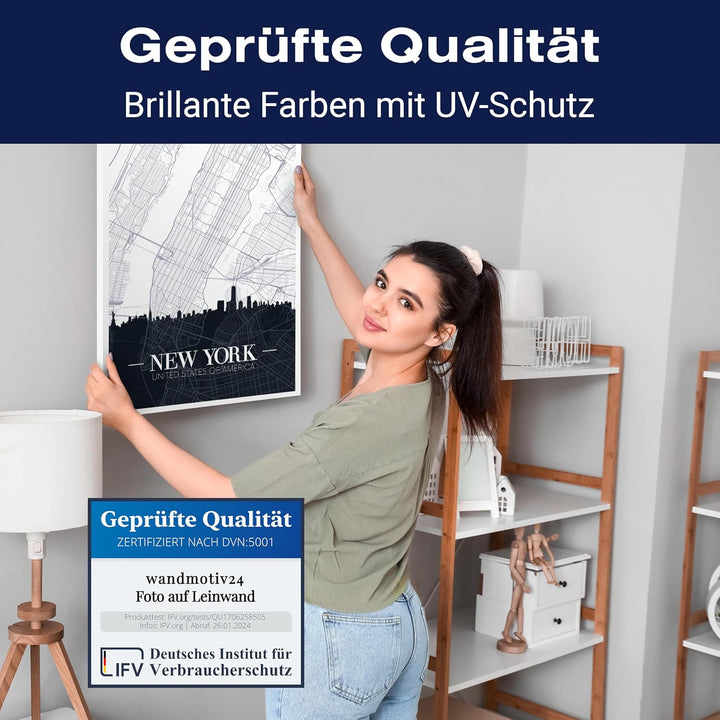 wandmotiv24 Leinwandbild Stadt Karte, Hochformat, New York City, USA, NYC, Amerika, Stadtplan M0448