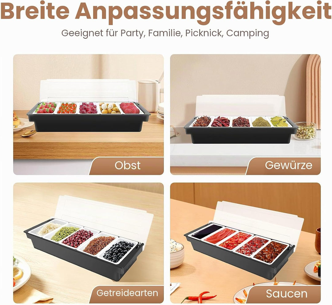 3 oder 5 Einsätzen Zutatenbehälter Topping Behälter, Zutatenbox Cocktail Obst Behälter, für Obst Sna