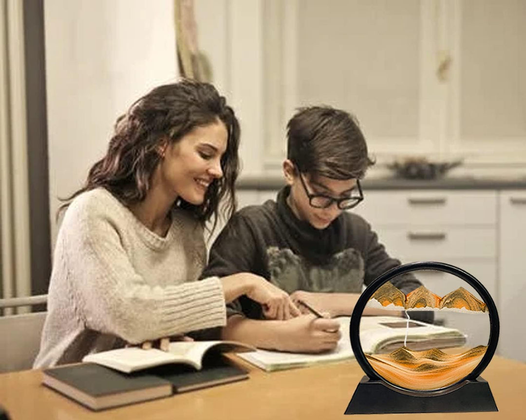 Dynamisch 3D Sandbilder zum Drehen, Fliessende Sandmalerei runder Glas Rahmen, Bewegtes Sandbild Nat