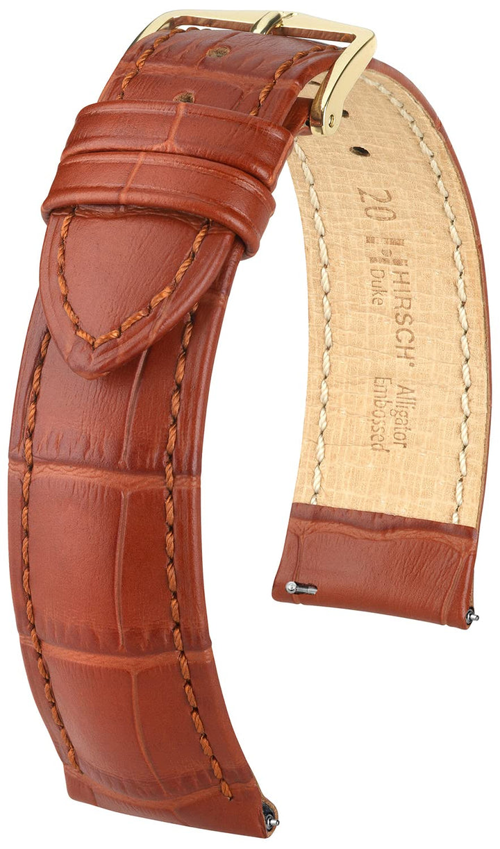 HIRSCH Uhren-Armband Duke - Uhr-Band aus italienischem Kalbs-Leder mit Alligator-Prägung 14 mm Goldb