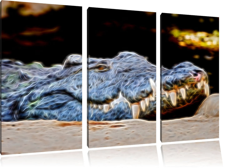 Dark gigantisches Krokodil NewArt 3-Teiler Leinwandbild 120x80 Bild auf Leinwand, XXL riesige Bilder
