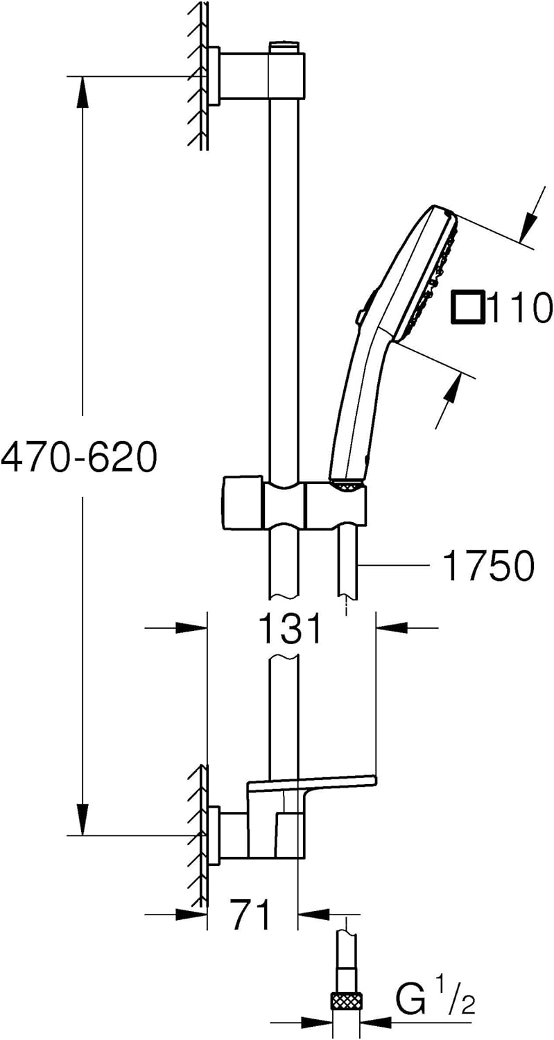 GROHE Vitalio 110, Duschset mit Ablage, 14l pro Min (Duschstangenset mit: Duschkopf 2 Strahlarten, 1