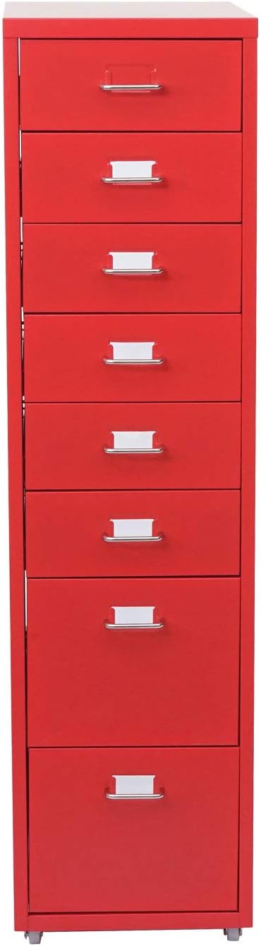 PROREGAL Rollcontainer Housten HxBxT 110x28x41cm 8 Schubladen Rot Schubladenschrank Stahlschrank 8 S